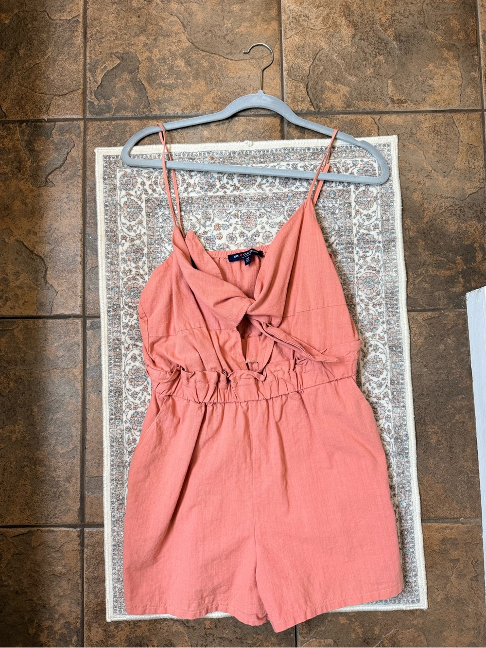 one clothing Coral Pink Tie-Front Romper